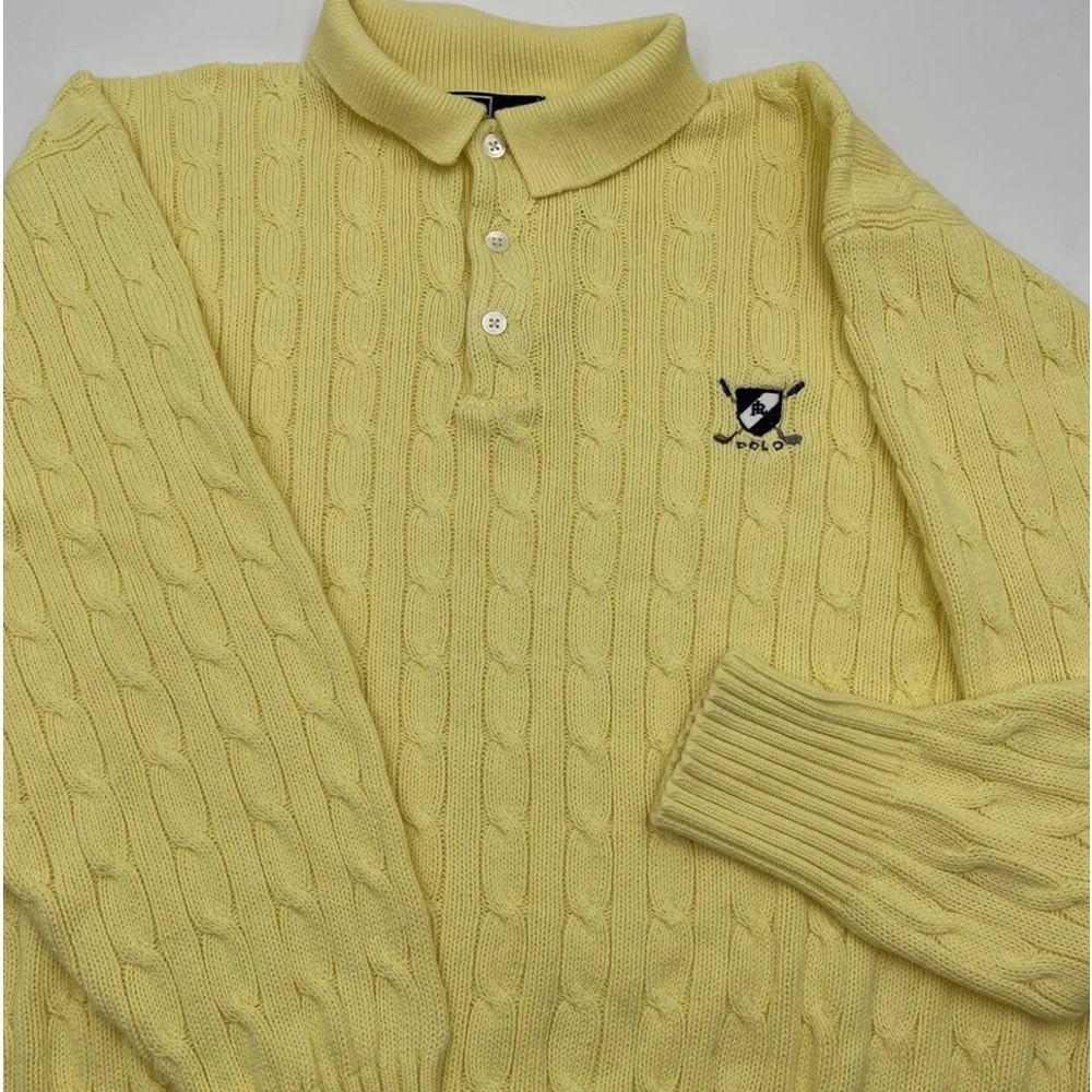 POLO RALPH LAUREN MENS SHIRT SWEATER YELLOW COLLARED LOGO BUTTON SIZE XL X LARGE